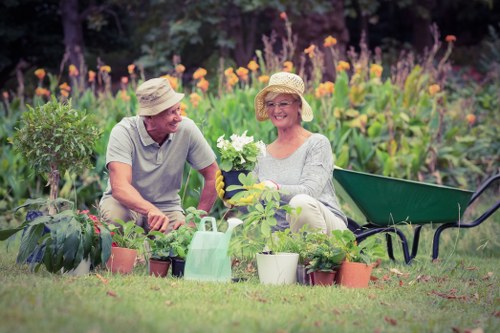 Beautiful landscape garden in Lee with diverse plants